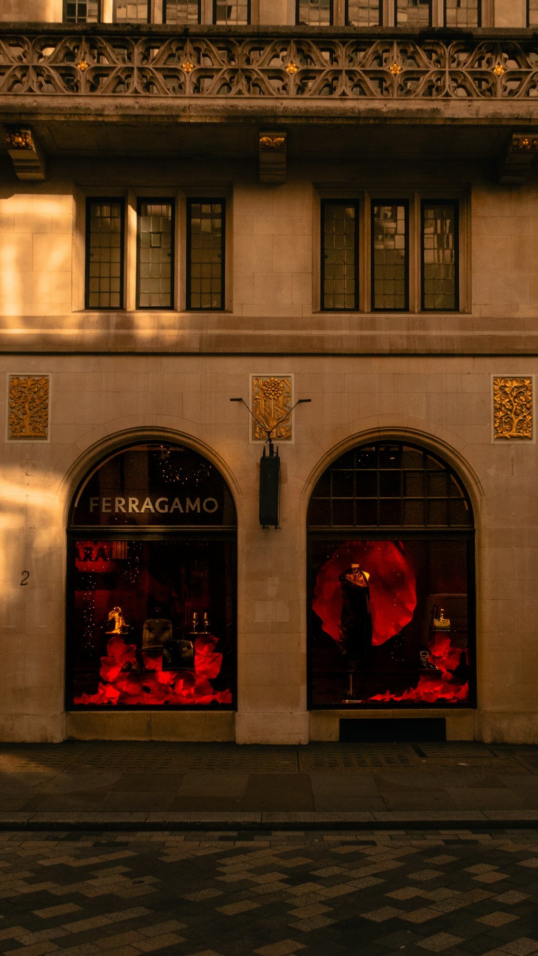 Elegant boutique storefront facade at dusk